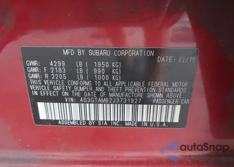 2018 Subaru Impreza 2.0I Sport from USA, damaged, VIN 4S3GTAM62J3731927